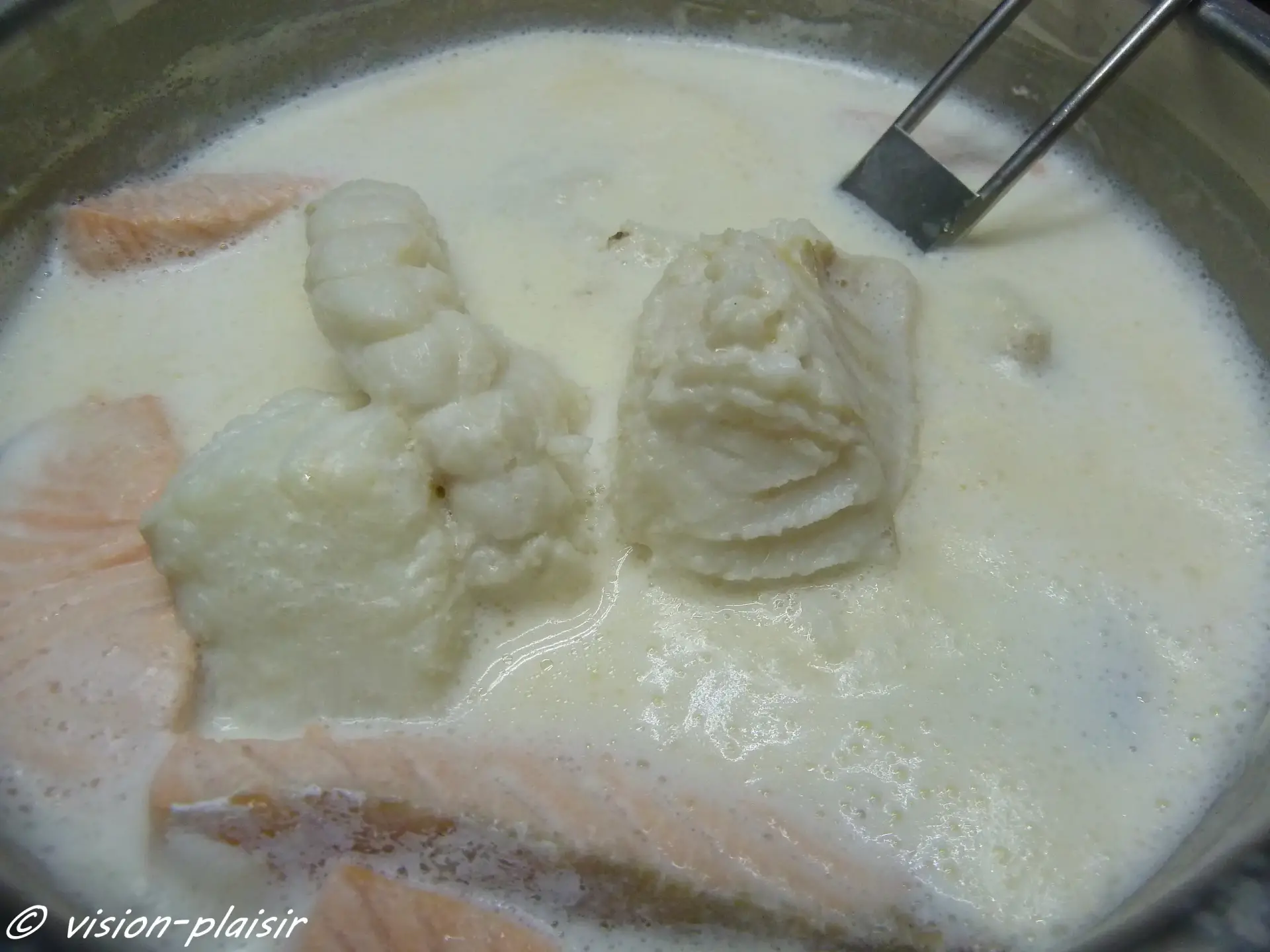 Gratin de saumon et de julienne en cuisson