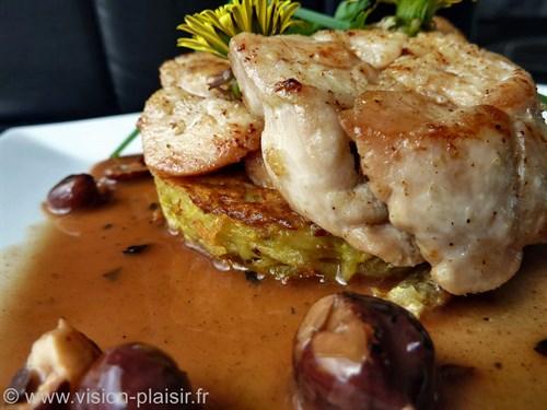 Confection du ris veau, galettes pommes de terre sauce cognac