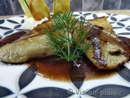 Suprême de foie gras, crêpe à l'orange et purée