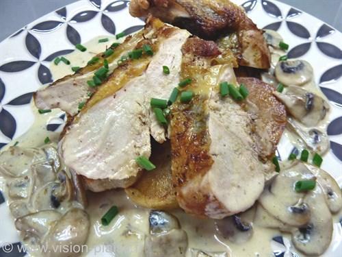 Suprême de pintade aux champignons de paris