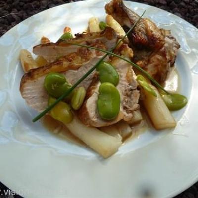 Supreme de pintade et asperges roties c